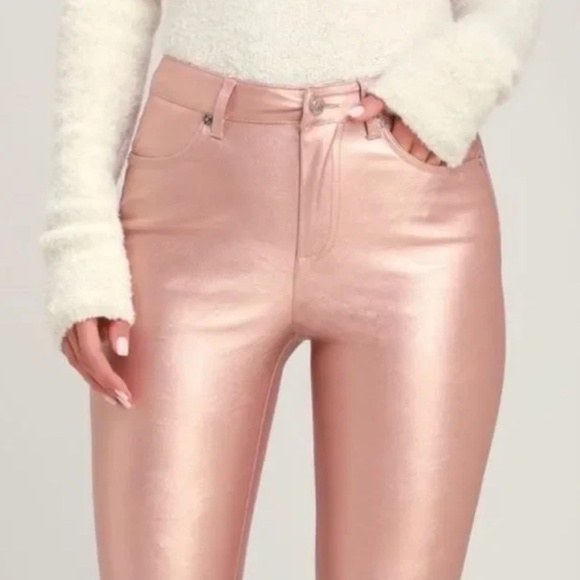 Free People Rose Pink High Rise Vegan Leather Leggings Pants 26 - Picture 3 of 10